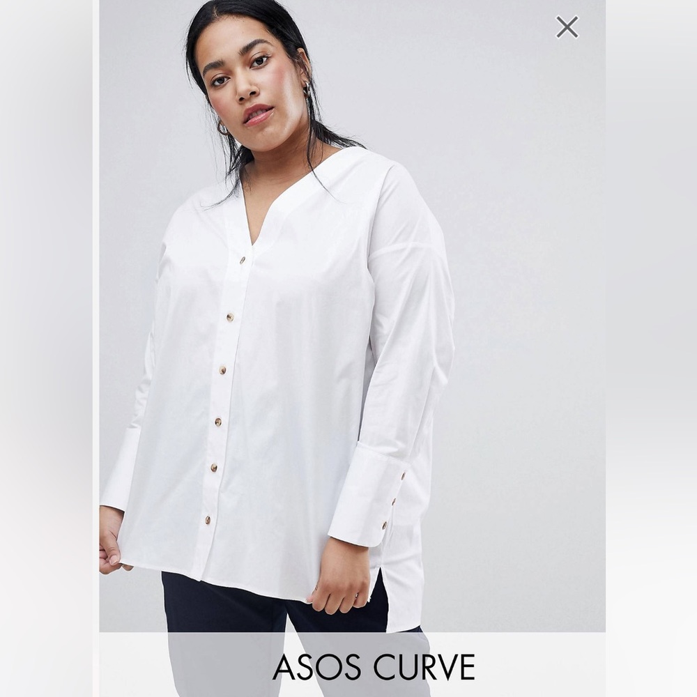 NWT ASOS DESIGN Curve longline long sleeve shirt with horn button detail 18